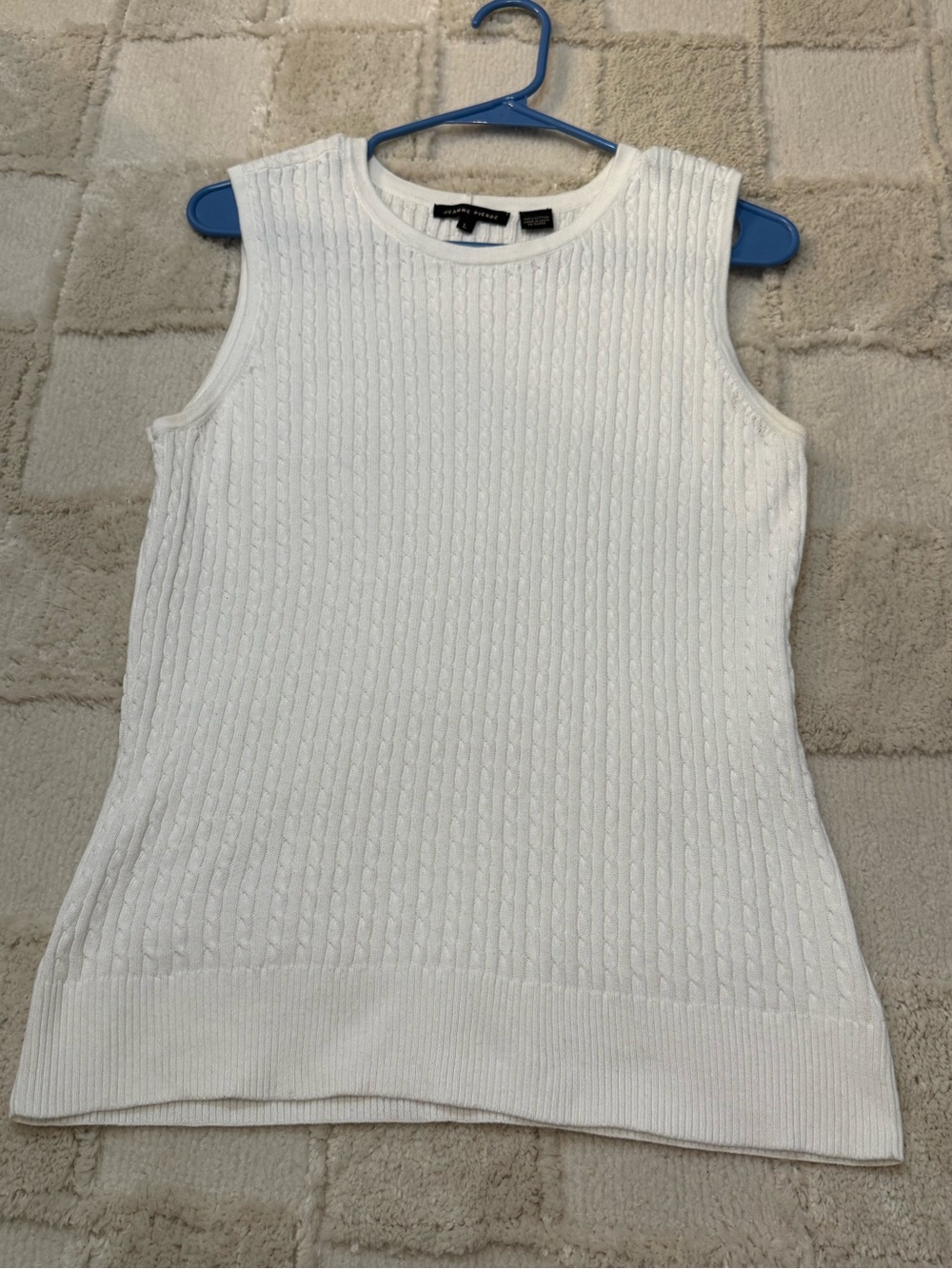 Jeane Pierre White Cable Knit Sleeveless Top 100% Cotton Size Large
